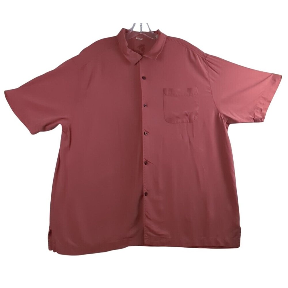 Tommy Bahama 100% Silk Short‎ Sleeve Salmon Button Up Mens Large Casual Shirt